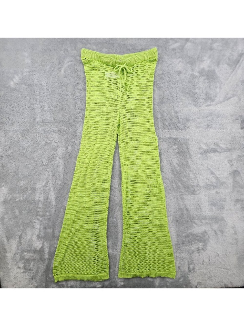 Happily Grey Open Knit Crochet Fishnet Pants Medium Flare Leg Festival Clubwear
